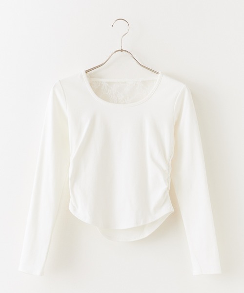 BLANK (ブランク)の「▲Side Gather Lace Tops / サイドギャザーレーストップス(Tシャツ/カットソー・レディース・グレー/ブラック/ホワイト・FREE)」の12枚目の写真