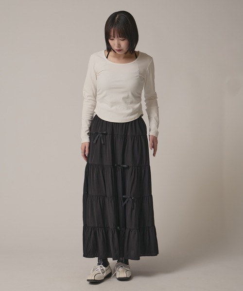 BLANK (ブランク)の「▲Side Gather Lace Tops / サイドギャザーレーストップス(Tシャツ/カットソー・レディース・グレー/ブラック/ホワイト・FREE)」の17枚目の写真