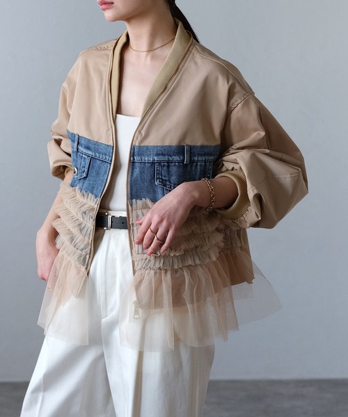 メゾンマーブル　完売　チュールフリル　デニムジャケット　Free MAISON SPECIAL デニムジャケット gジャン Over Denim Blouson
