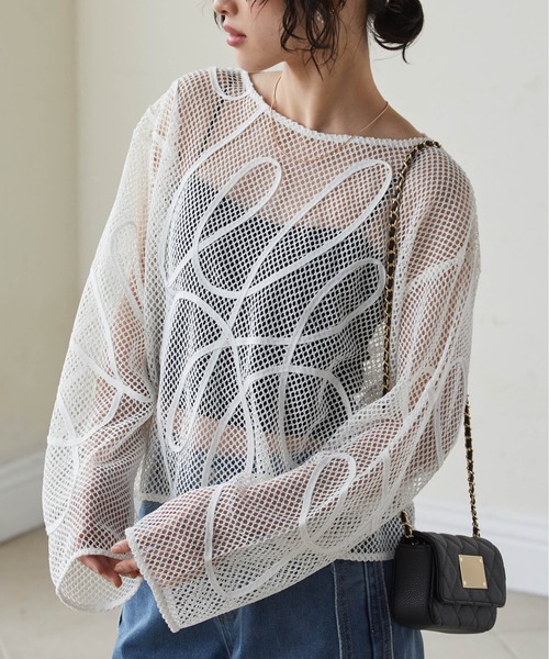 RANAN(ラナン)の「コード刺繍シアーメッシュTシャツ(Tシャツ/カットソー・レディース・ブラック/ホワイト/ベージュ・L/M)」の4枚目の写真