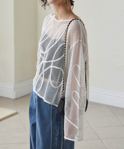 RANAN(ラナン)の「コード刺繍シアーメッシュTシャツ(Tシャツ/カットソー・レディース・ブラック/ホワイト/ベージュ・L/M)」の5枚目の写真