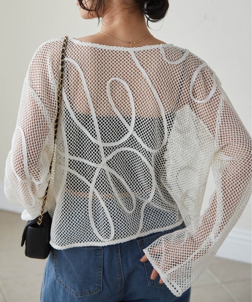 RANAN(ラナン)の「コード刺繍シアーメッシュTシャツ(Tシャツ/カットソー・レディース・ブラック/ホワイト/ベージュ・L/M)」の6枚目の写真