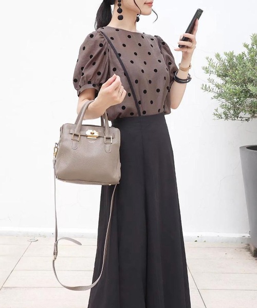 aquagarage（アクアガレージ）の「ドット柄パフスリーブシアーブラウス（シャツ/ブラウス・レディース・ホワイト/ブラック/カーキ・M/L）」の5枚目の写真