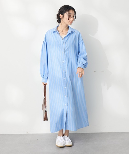 CRAFT STANDARD BOUTIQUE（クラフトスタンダードブティック）の「イージーケアシャツワンピース ◆（シャツワンピース・レディース・オフホワイト/ブルー系その他7/サックスブルー・FREE）」の22枚目の写真