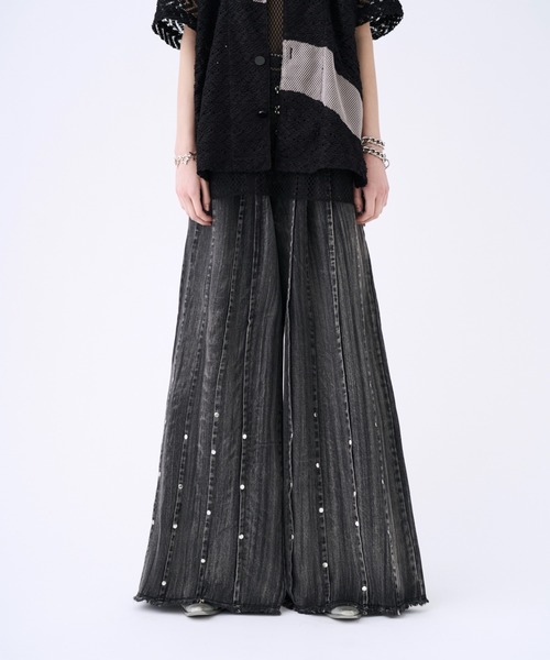 seyto サイズ1 / スタッズピンストライプワイドフレアデニムパンツ Studs pin stripe wide flare denim pants / スタッズピン