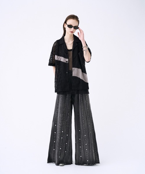 seyto サイズ1 / スタッズピンストライプワイドフレアデニムパンツ Studs pin stripe wide flare denim pants / スタッズピン