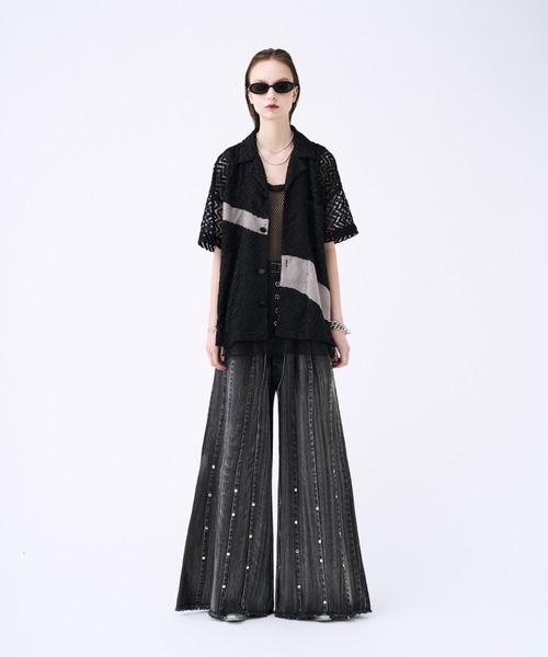 seyto スタッズピンストライプワイドフレアデニムパンツ Studs pin stripe wide flare denim pants / スタッズピン