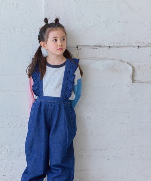 フリル付きデニムオーバーオール COTTON from U.S.A】デニム3wayフリルサロペット（サロペット