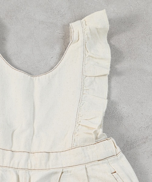 Life Support Products（ライフサポートプロダクツ）の「【COTTON from U.S.A】デニム3wayフリルサロペット（サロペット/オーバーオール・キッズ・ネイビー/ストライプ/キナリ・80/90/95/100/110/120/130/140/150/160）」の5枚目の写真