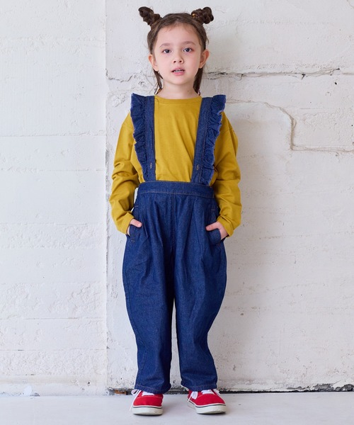 Life Support Products（ライフサポートプロダクツ）の「【COTTON from U.S.A】デニム3wayフリルサロペット（サロペット/オーバーオール・キッズ・ネイビー/ストライプ/キナリ・80/90/95/100/110/120/130/140/150/160）」の22枚目の写真