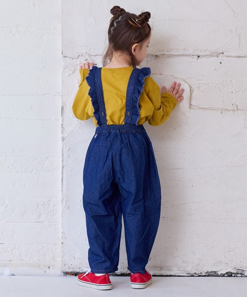 Life Support Products（ライフサポートプロダクツ）の「【COTTON from U.S.A】デニム3wayフリルサロペット（サロペット/オーバーオール・キッズ・ネイビー/ストライプ/キナリ・80/90/95/100/110/120/130/140/150/160）」の20枚目の写真