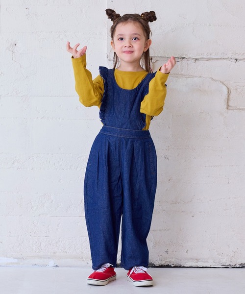 Life Support Products（ライフサポートプロダクツ）の「【COTTON from U.S.A】デニム3wayフリルサロペット（サロペット/オーバーオール・キッズ・ネイビー/ストライプ/キナリ・80/90/95/100/110/120/130/140/150/160）」の18枚目の写真