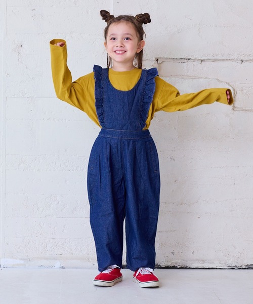 Life Support Products（ライフサポートプロダクツ）の「【COTTON from U.S.A】デニム3wayフリルサロペット（サロペット/オーバーオール・キッズ・ネイビー/ストライプ/キナリ・80/90/95/100/110/120/130/140/150/160）」の19枚目の写真