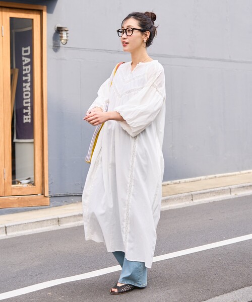 FREAK'S STORE(フリークスストア)の「限定展開 インド ハシゴレース 切替 ワンピース(ワンピース・レディース・ブラック/ライトピンク/ブルー/イエロー/オフホワイト/ネイビー・SMALL/MEDIUM)」の8枚目の写真