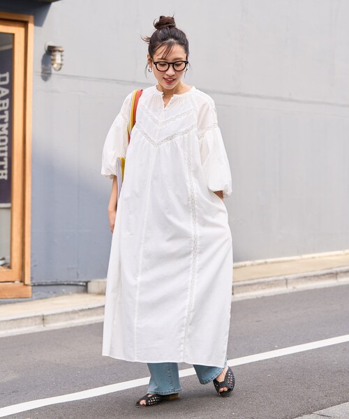 FREAK'S STORE(フリークスストア)の「限定展開 インド ハシゴレース 切替 ワンピース(ワンピース・レディース・ブラック/ライトピンク/ブルー/イエロー/オフホワイト/ネイビー・SMALL/MEDIUM)」の11枚目の写真