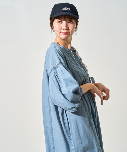 FREAK'S STORE インド ハシゴレース 切替 ワンピース　ブルー セール】限定展開 インド ハシゴレース 切替 ワンピース