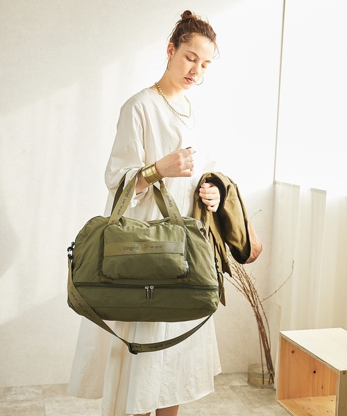 Ungrid(アングリッド)の「【Ungrid/アングリッド】7ポケット多機能トラベルラージボストンバッグ(折り畳み収納可能/キャリーオン可能)トレーニングジムバッグ(スーツケース/キャリーバッグ・レディース・アイボリー系/グレー系/ブラック系/ミント/カーキ/ブラック・FREE)」の8枚目の写真