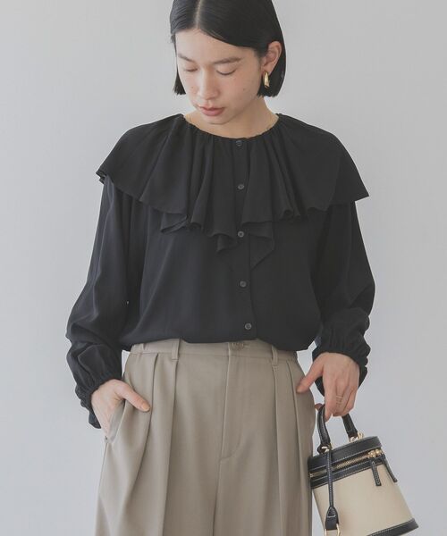 AMERICAN HOLIC（アメリカンホリック）の「サラックール衿フリルラグランブラウス（シャツ/ブラウス・レディース・ブラック/アイボリー・L/M）」の9枚目の写真