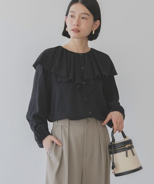 AMERICAN HOLIC（アメリカンホリック）の「サラックール衿フリルラグランブラウス（シャツ/ブラウス・レディース・ブラック/アイボリー・L/M）」の10枚目の写真