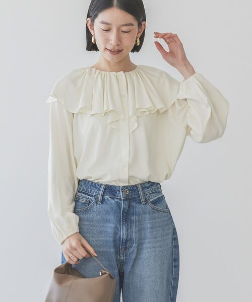 AMERICAN HOLIC（アメリカンホリック）の「サラックール衿フリルラグランブラウス（シャツ/ブラウス・レディース・ブラック/アイボリー・L/M）」の8枚目の写真