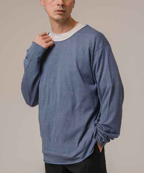 EDIFICE（エディフィス）の「E.14ゲージ ルーズネック ニット（ニット/セーター・メンズ・パープル/ベージュ/ブラック/ブルー系その他・LARGE/MEDIUM）」の3枚目の写真