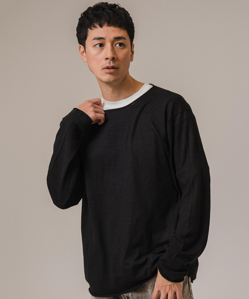 EDIFICE（エディフィス）の「E.14ゲージ ルーズネック ニット（ニット/セーター・メンズ・パープル/ベージュ/ブラック/ブルー系その他・LARGE/MEDIUM）」の12枚目の写真