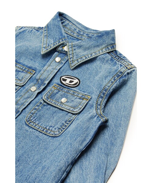 Women's Cropped denim top with crystal plaque | Blue | Diesel
