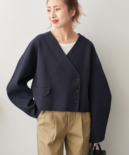 Spick & Span(スピックアンドスパン)の「Vネックニットジャケット(カーディガン/ボレロ・レディース・ネイビー/ホワイト・FREE)」の17枚目の写真