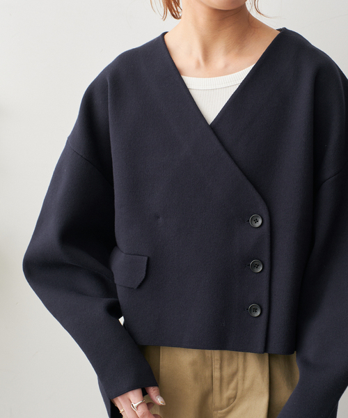Spick & Span(スピックアンドスパン)の「Vネックニットジャケット(カーディガン/ボレロ・レディース・ネイビー/ホワイト・FREE)」の20枚目の写真