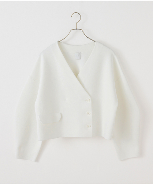Spick & Span(スピックアンドスパン)の「Vネックニットジャケット(カーディガン/ボレロ・レディース・ネイビー/ホワイト・FREE)」の4枚目の写真