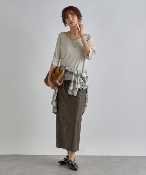 リヴドロワ【全骨格着やせ/ベストセラー】2way テレコ Tシャツ ブラウン RIVE DROITE tシャツ 「全骨格着やせ/ベストセラー」2wayテレコT