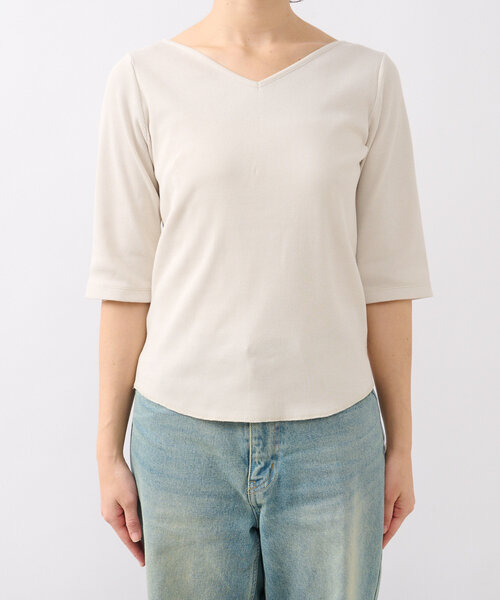 リヴドロワ【全骨格着やせ/ベストセラー】2way テレコ Tシャツ ブラウン セール】【全骨格着やせ】2wayテレコTシャツ（Tシャツ