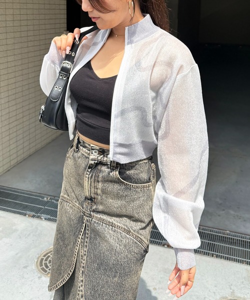 SPIRALGIRL（スパイラルガール）の「ラインアートシアーブルゾン（ブルゾン・レディース・ブラック/ホワイト・FREE）」の2枚目の写真