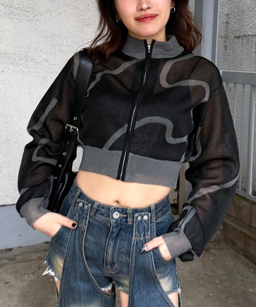 SPIRALGIRL（スパイラルガール）の「ラインアートシアーブルゾン（ブルゾン・レディース・ブラック/ホワイト・FREE）」の21枚目の写真