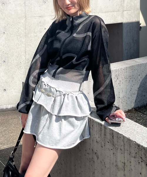 SPIRALGIRL（スパイラルガール）の「ラインアートシアーブルゾン（ブルゾン・レディース・ブラック/ホワイト・FREE）」の18枚目の写真