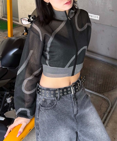 SPIRALGIRL（スパイラルガール）の「ラインアートシアーブルゾン（ブルゾン・レディース・ブラック/ホワイト・FREE）」の20枚目の写真