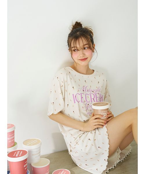 GELATO PIQUE　ジェラートピケ アイスクリーム柄　ルームウェア　部屋着 セール】【接触冷感】アイス柄ワッフルプルオーバー（ルーム