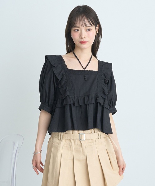 earth music&ecology（アースミュージックアンドエコロジー）の「パフスリーブコットンフリルブラウス（シャツ/ブラウス・レディース・オフホワイト/サックスブルー/ブラック・FREE）」の18枚目の写真