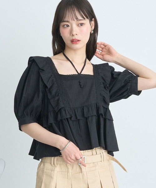 earth music&ecology（アースミュージックアンドエコロジー）の「パフスリーブコットンフリルブラウス（シャツ/ブラウス・レディース・オフホワイト/サックスブルー/ブラック・FREE）」の17枚目の写真