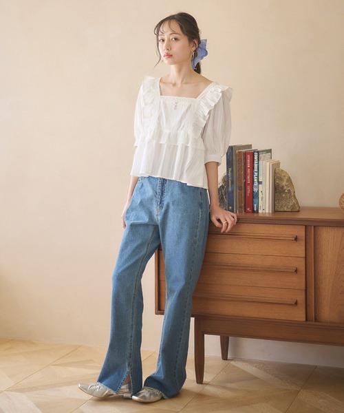 earth music&ecology（アースミュージックアンドエコロジー）の「パフスリーブコットンフリルブラウス（シャツ/ブラウス・レディース・オフホワイト/サックスブルー/ブラック・FREE）」の8枚目の写真