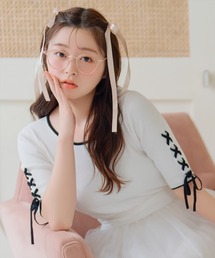 袖レースアップニット