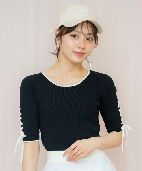 WILLSELECTION（ウィルセレクション）の「袖レースアップニット（ニット/セーター・レディース・オフホワイト/ピンク/ブラック・FREE）」の2枚目の写真