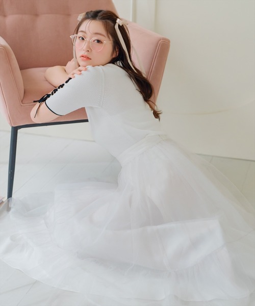 WILLSELECTION（ウィルセレクション）の「袖レースアップニット（ニット/セーター・レディース・オフホワイト/ピンク/ブラック・FREE）」の6枚目の写真