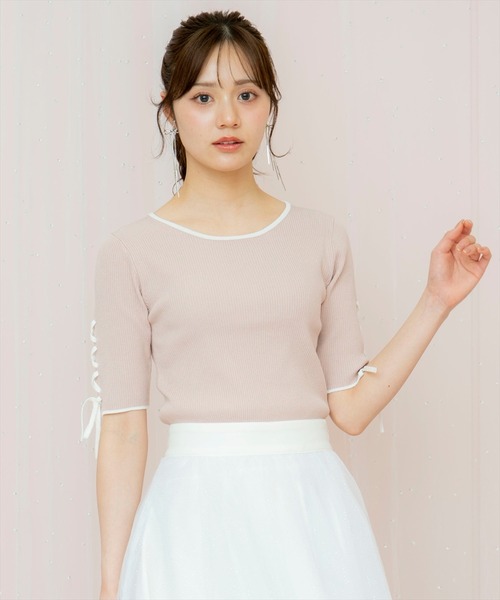 WILLSELECTION（ウィルセレクション）の「袖レースアップニット（ニット/セーター・レディース・オフホワイト/ピンク/ブラック・FREE）」の19枚目の写真