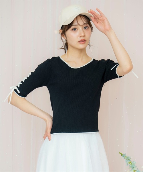 WILLSELECTION（ウィルセレクション）の「袖レースアップニット（ニット/セーター・レディース・オフホワイト/ピンク/ブラック・FREE）」の10枚目の写真