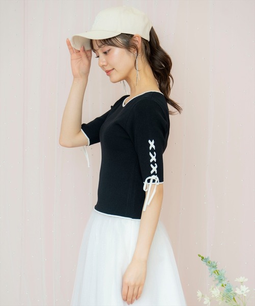 WILLSELECTION（ウィルセレクション）の「袖レースアップニット（ニット/セーター・レディース・オフホワイト/ピンク/ブラック・FREE）」の11枚目の写真