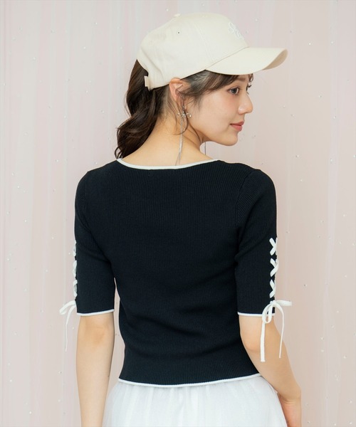 WILLSELECTION（ウィルセレクション）の「袖レースアップニット（ニット/セーター・レディース・オフホワイト/ピンク/ブラック・FREE）」の12枚目の写真