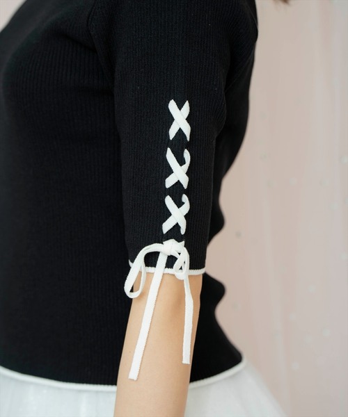 WILLSELECTION（ウィルセレクション）の「袖レースアップニット（ニット/セーター・レディース・オフホワイト/ピンク/ブラック・FREE）」の13枚目の写真