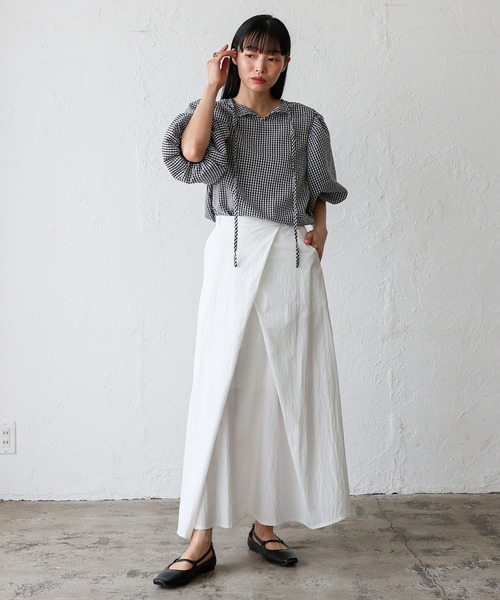 No Rule No Line（ノール－ルノーライン）の「2wayギンガムチェックバルーン袖トップス バルーンシャツ バッグリボン ボリューム袖 シャツ（シャツ/ブラウス・レディース・ネイビー/ブラック・FREE）」の18枚目の写真