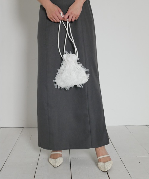 My shawty(マイシャウティー)の「fringe tule bag(ハンドバッグ・レディース・ホワイト/ブラック・FREE)」の3枚目の写真